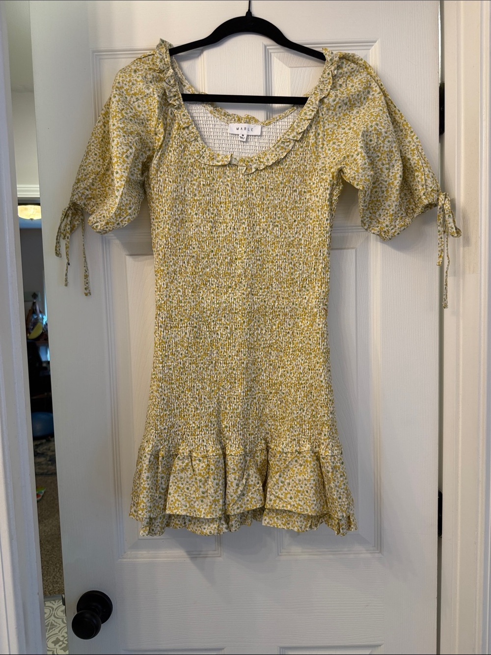 Maeve Yellow Floral Smocked Ruffle Dress